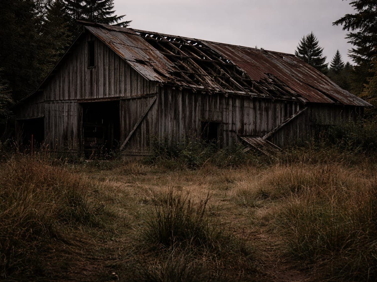 Búranie starej stodoly — pred